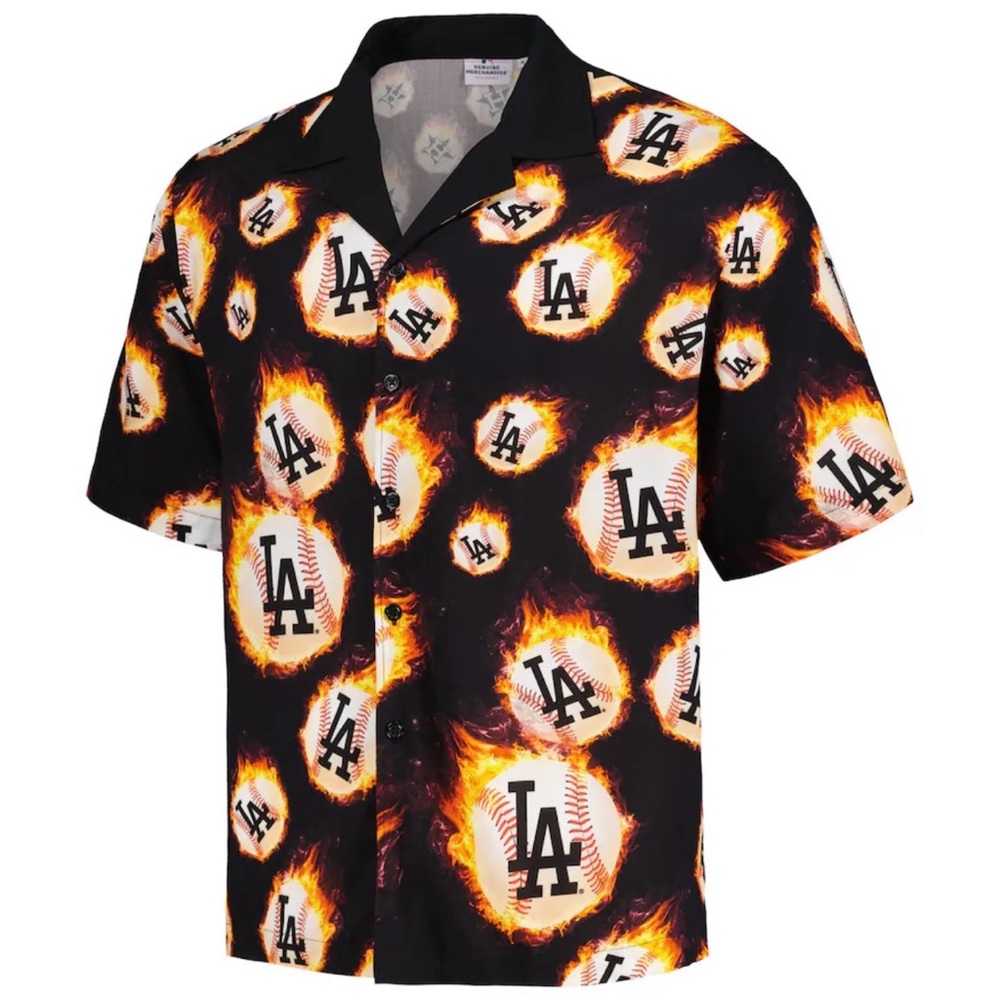 LA Dodgers Flame Fireball Button Up Shirt Size L